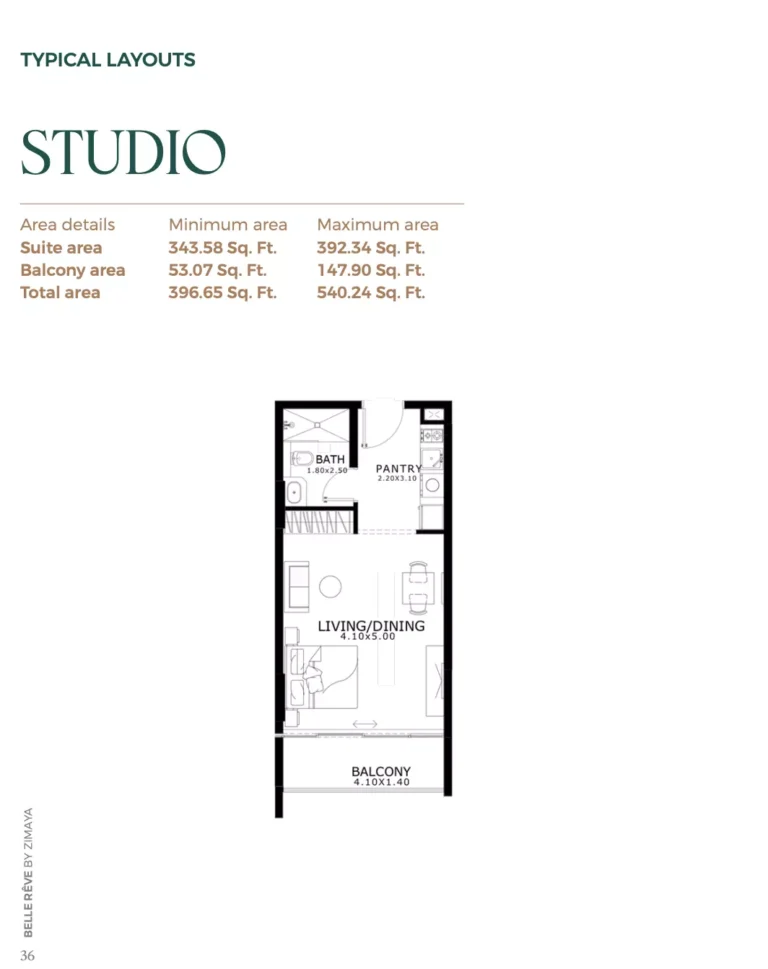 Belle Reve floor plan Студия · 540 sqft