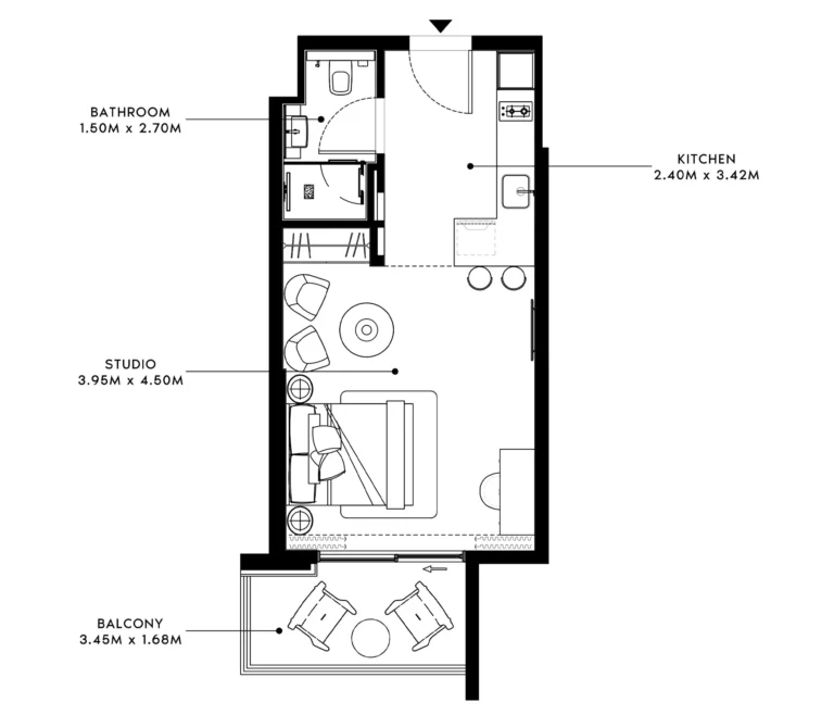 Azizi Riviera 69 floor plan Студия · 433 sqft
