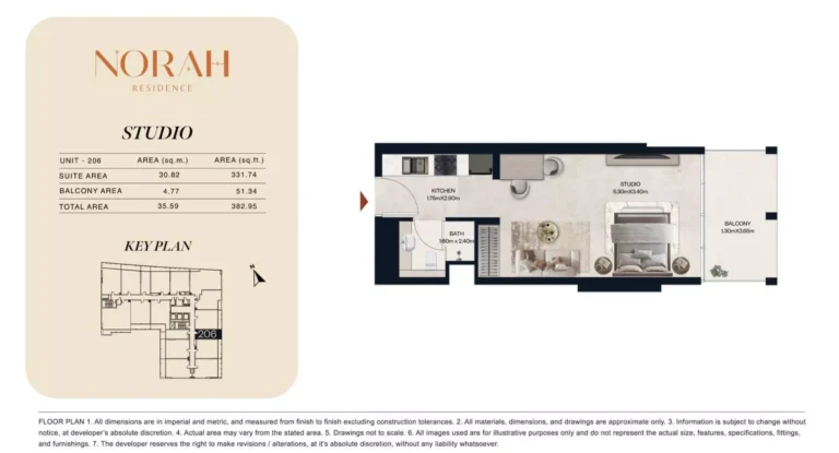 Norah Residence floor plan Studio · 382 sqft