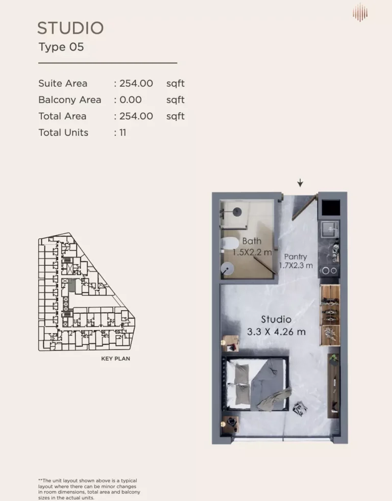 Terra Tower floor plan Студия · 254 sqft