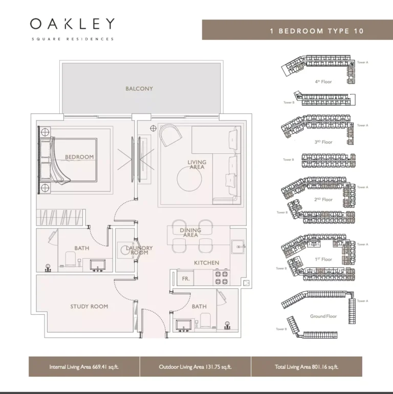 Oakley Square Residences floor plan 1 BR · 801 sqft