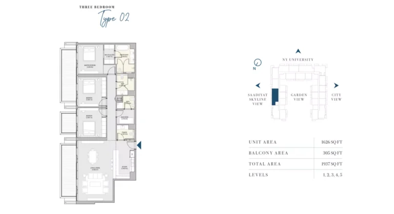 Vida Residences Dubai Mall floor plan 3-спальн. · 1937 sqft