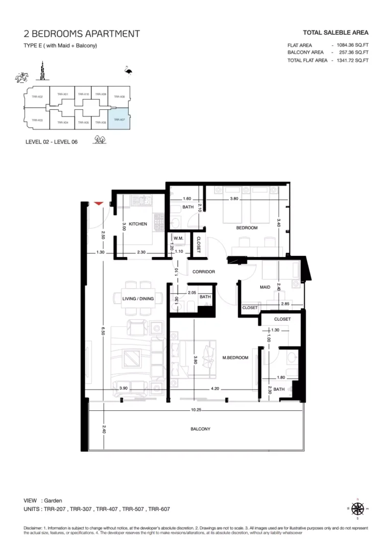 The Roof Residence floor plan 2-спальн. · 1341 sqft
