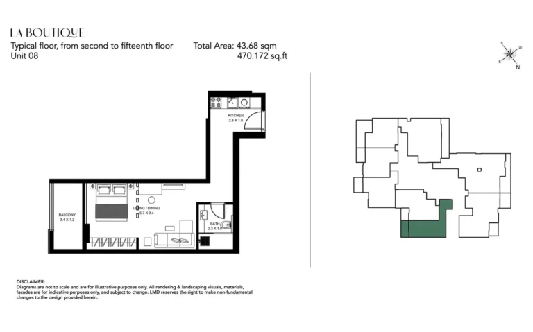 La Boutique by LMD floor plan 1-спальн. · 470 sqft