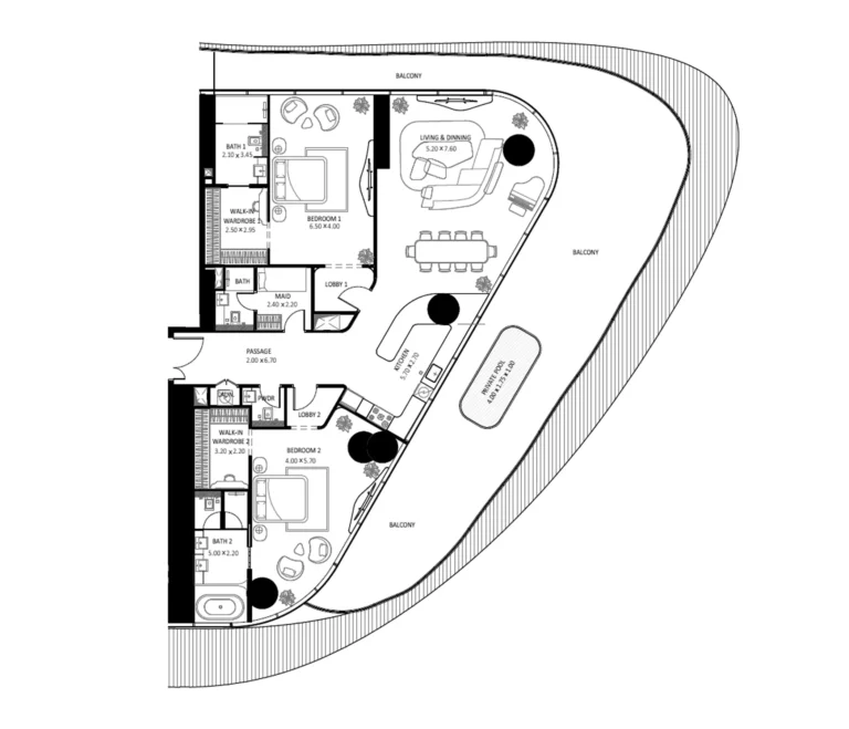 Bugatti Residences floor plan 2 BR · 3410 sqft