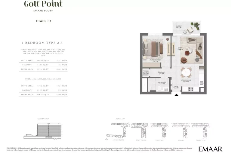 Golf Point floor plan 1 BR · 679 sqft