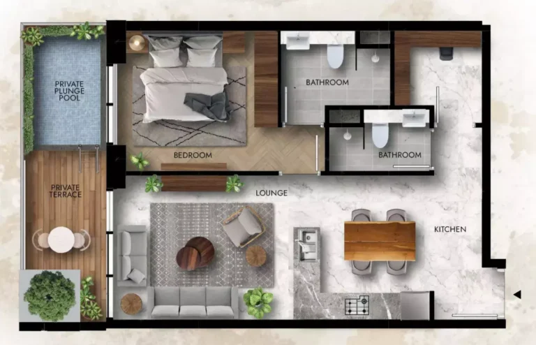 Lucky Royale Residence floor plan 1-спальн. · 831 sqft
