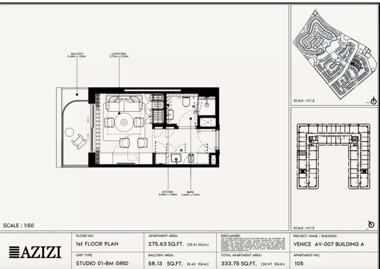 Azizi Venice 7 floor plan Studio · 333 sqft