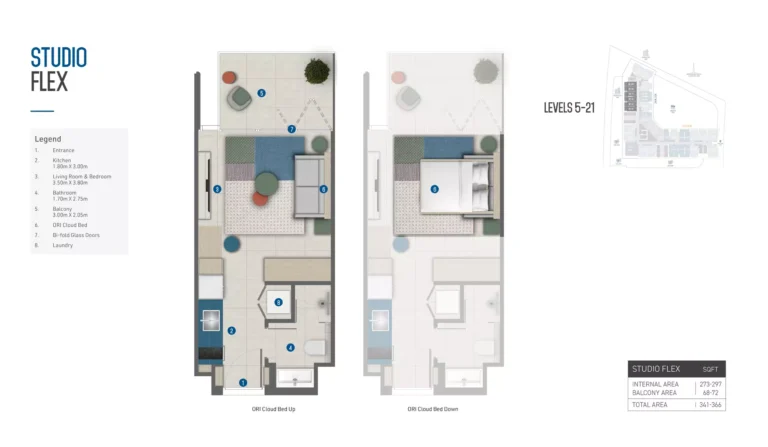 Rove Home Marasi Drive floor plan Студия · 366 кв. фут