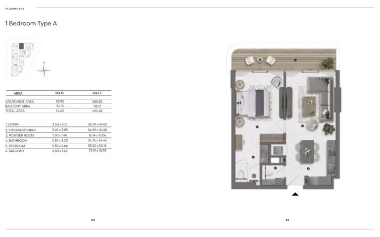 Bond Living floor plan 1-спальн. · 695 sqft