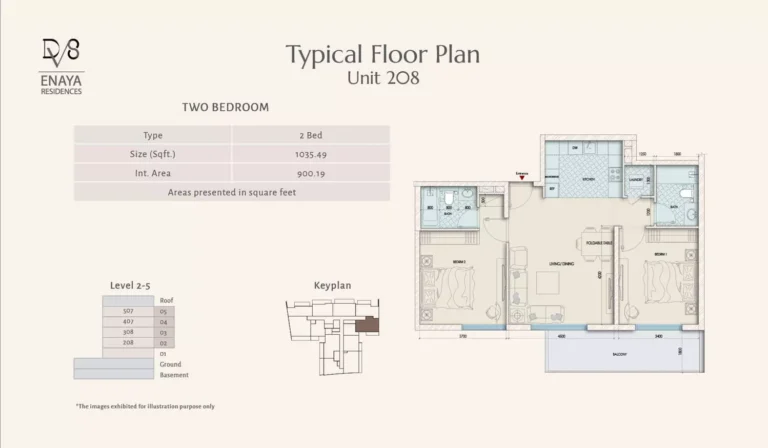 Enaya Residences floor plan 2 BR · 1035 sqft