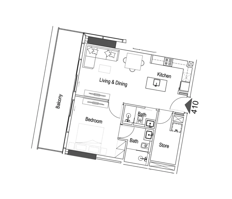 15 Cascade floor plan Студия · 847 sqft