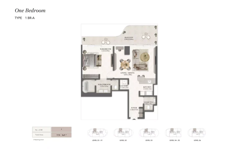 Jumeirah Residences Asora Bay floor plan 1 BR · 1114 sqft