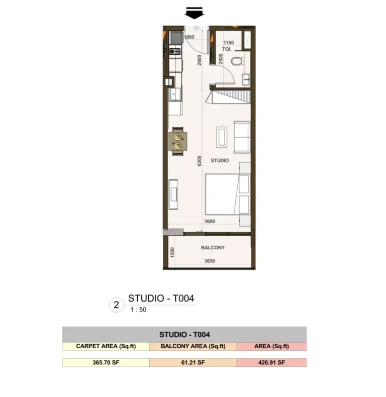 Casa Aura Residence floor plan Студия · 426 sqft