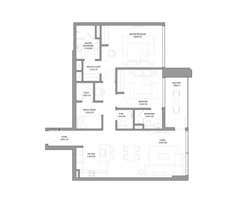 Haven Bay floor plan 2 BR · 1258 sqft