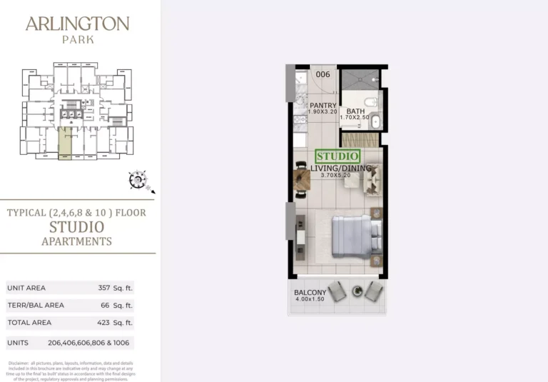 Arlington Park floor plan Студия · 423 sqft