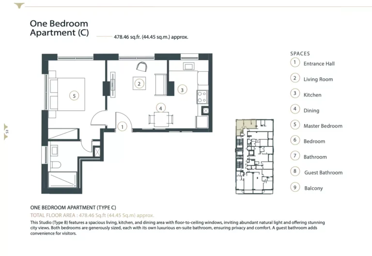 Whitestone Residence floor plan 1 BR · 478 sqft