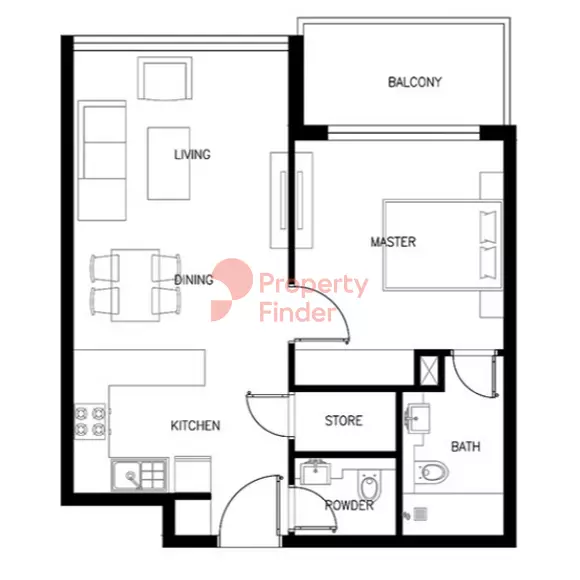 Kyoto By ORO24 floor plan 1 BR · 661 sqft
