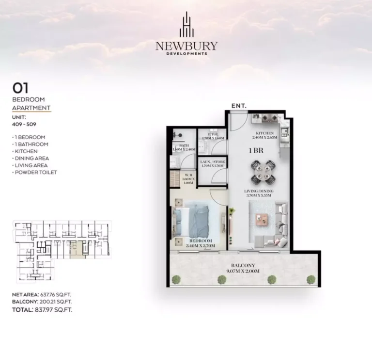 Chapter 01 by Newbury floor plan 1 BR · 837 sqft