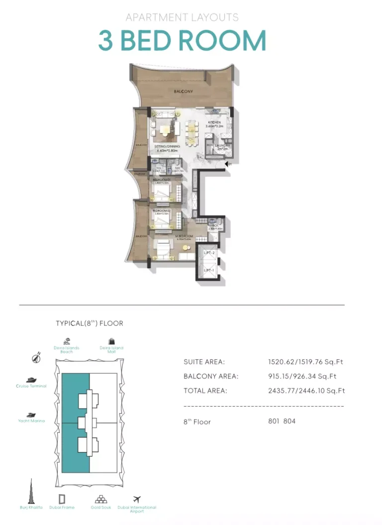 Nautis Residences floor plan 3-спальн. · 2435 sqft