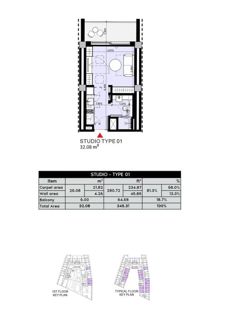Azizi Arian floor plan Studio · 345 sqft