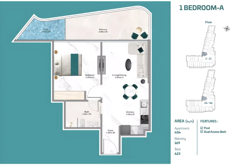 Breez by Danube floor plan 1-спальн. · 623 sqft