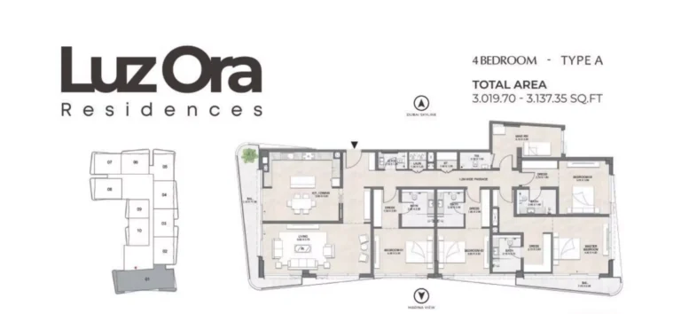 Luzora Residences floor plan 4-спальн. · 3019 sqft