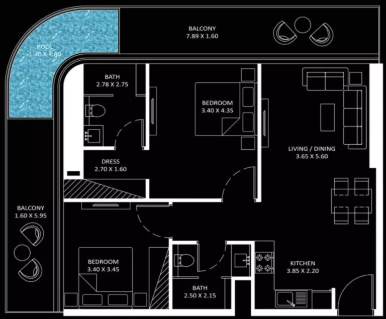 Bayz 101 floor plan 2 BR · 1127 sqft