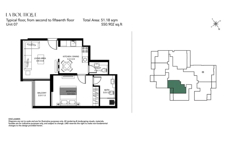 La Boutique by LMD floor plan 1-спальн. · 550 sqft