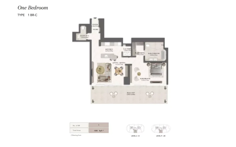 Jumeirah Residences Asora Bay floor plan 1 BR · 1205 sqft