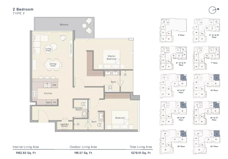 The Crestmark floor plan 2-спальн. · 1279 sqft