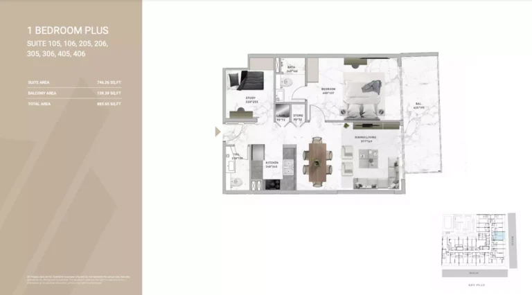 Al Serh Residences 11 floor plan 1 BR · 885 sqft