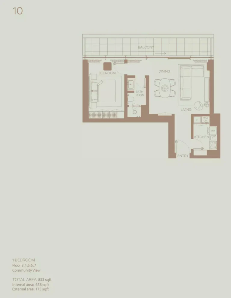 Eden House The Park Building A floor plan 1-спальн. · 833 sqft
