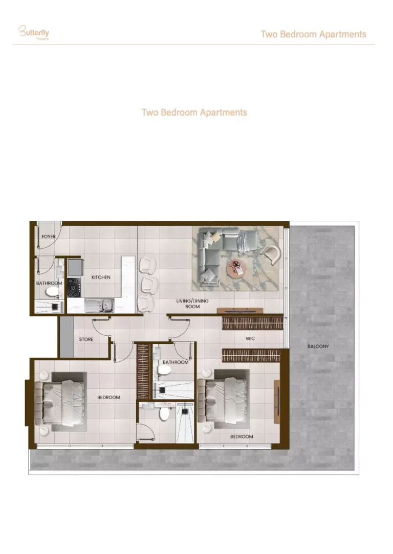 Butterfly Towers floor plan 2-спальн. · 1465 sqft