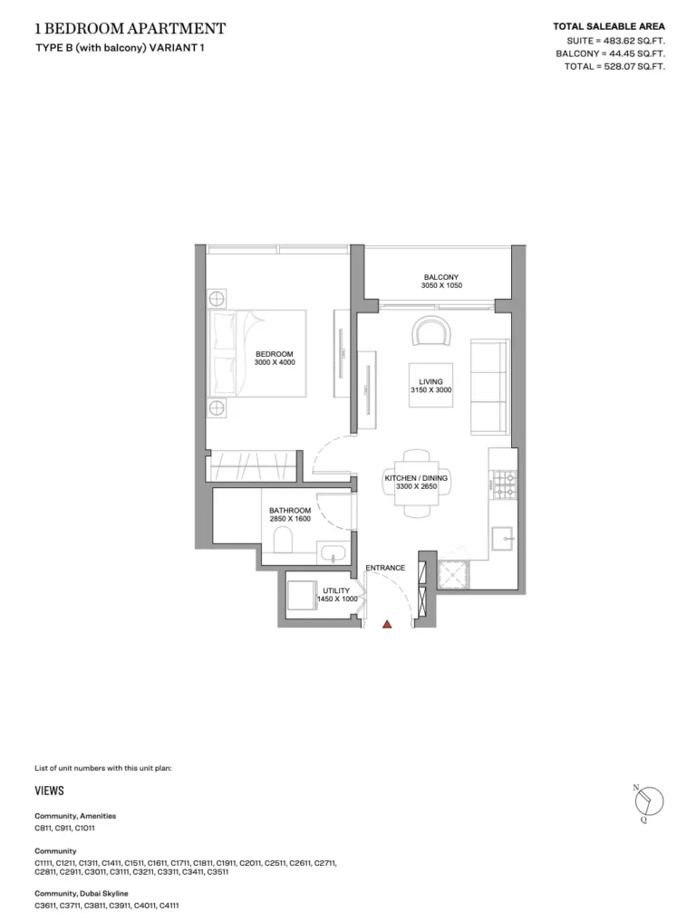 Skyvue Spectra floor plan 1 BR · 528 sqft