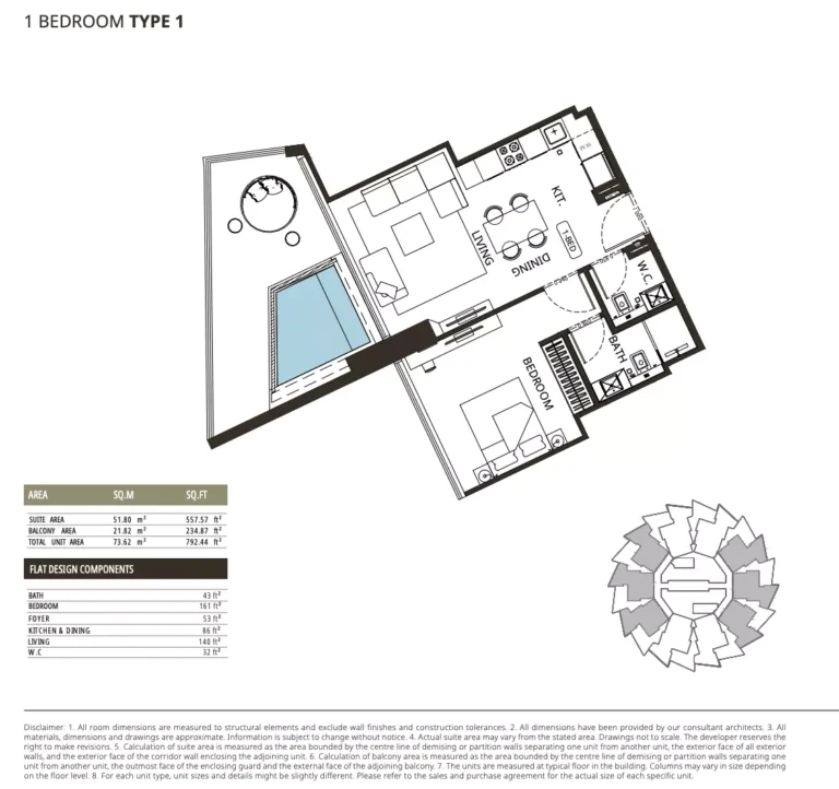 Binghatti Grove floor plan 1 BR · 792 sqft