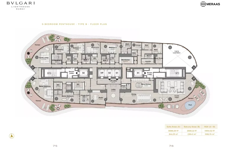 Bulgari Lighthouse Dubai floor plan 5 BR · 11654 sqft