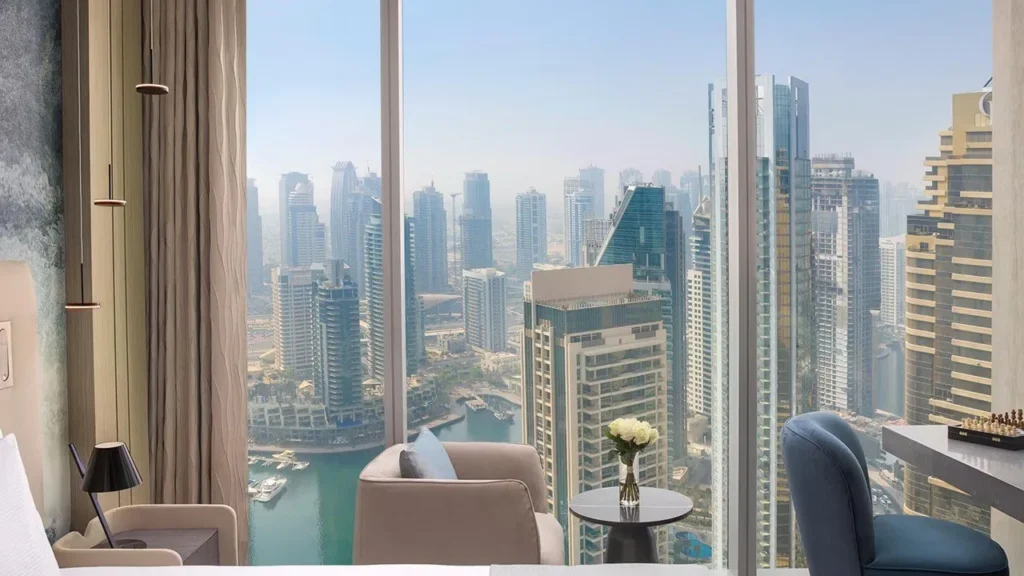Studio living area with Dubai Marina view at Ciel Vignette Collection Dubai Marina Dubai