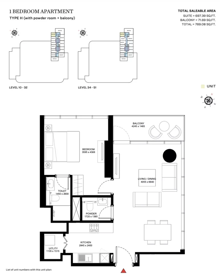 Sobha Creek Vistas Heights floor plan 1 BR · 769 sqft