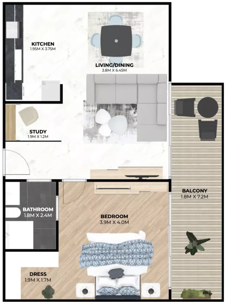 Hatimi Residences by Treppan Living floor plan 1 BR · 842 sqft