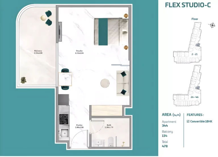 Breez by Danube floor plan Студия · 478 sqft