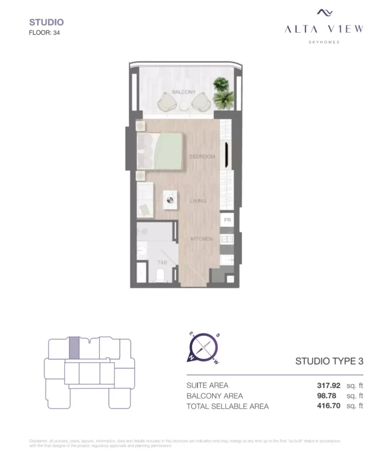 Alta View Skyhomes floor plan Студия · 416 sqft