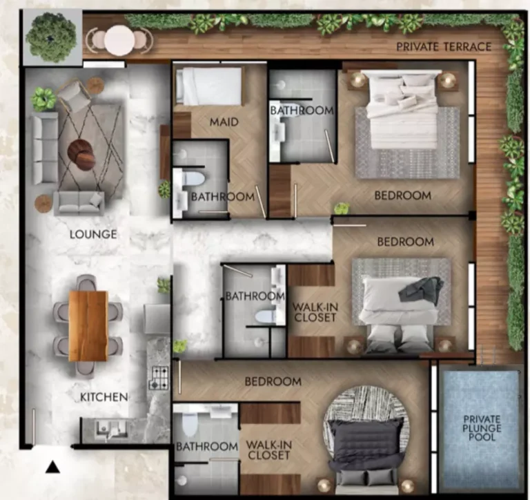 Lucky Royale Residence floor plan 3-спальн. · 1675 sqft