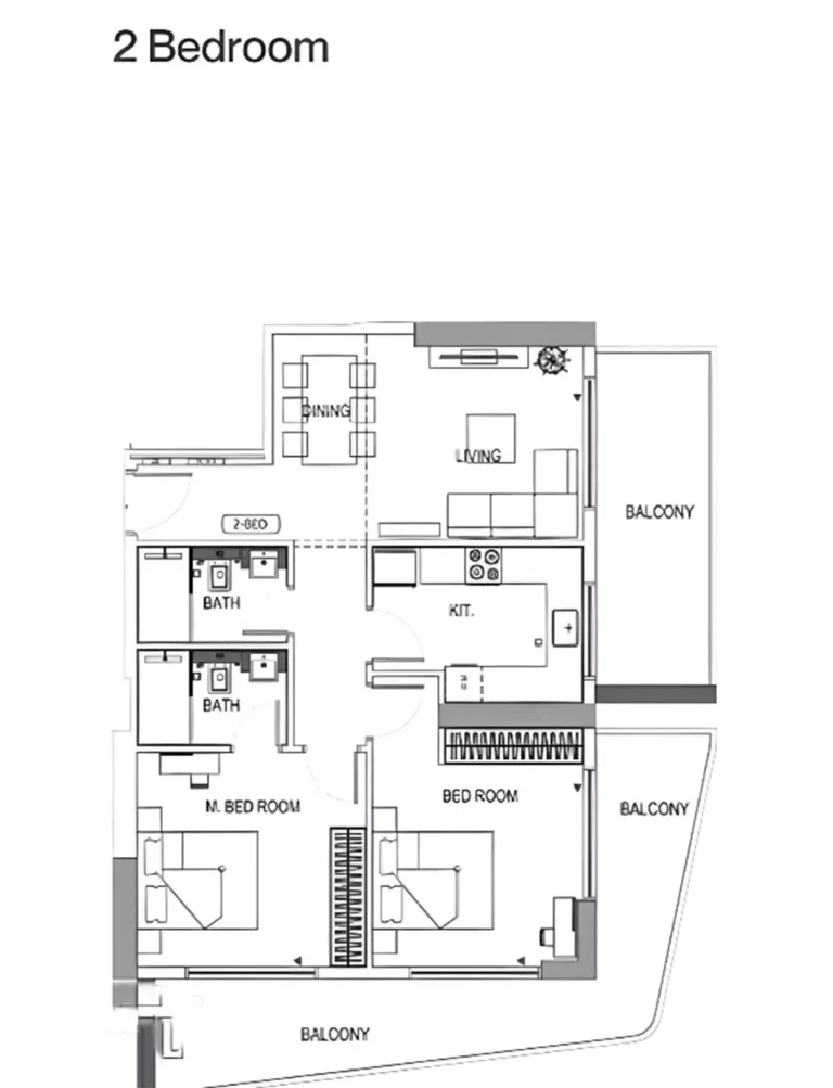 Binghatti Luna floor plan 2-спальн. · 1178 sqft