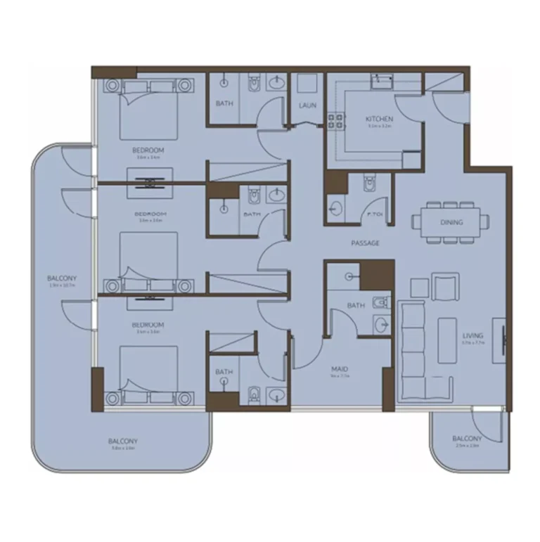Coral Isle Residences floor plan 3 BR · 1829 sqft