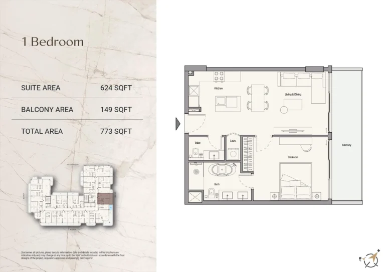 113 Residences floor plan 1 BR · 773 sqft
