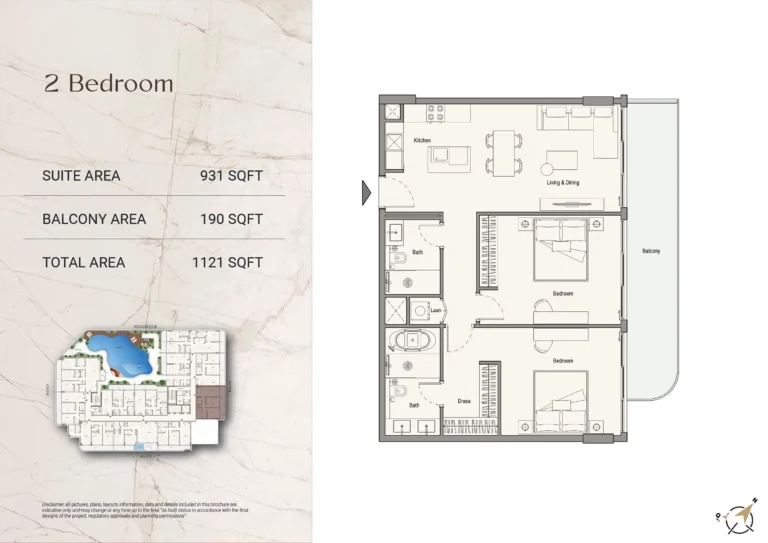 113 Residences floor plan 2 BR · 1121 sqft