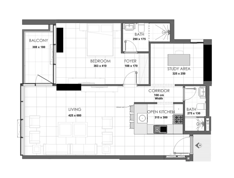 Palatium Residences floor plan 1 BR · 946 sqft