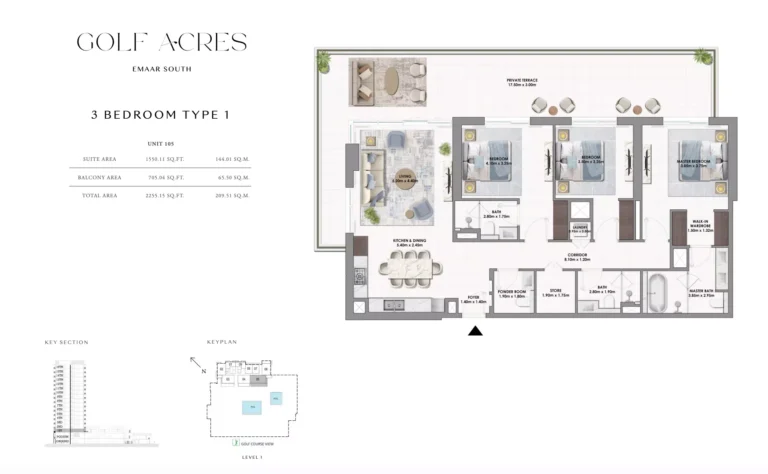 Golf Acres floor plan 3-спальн. · 2255 sqft