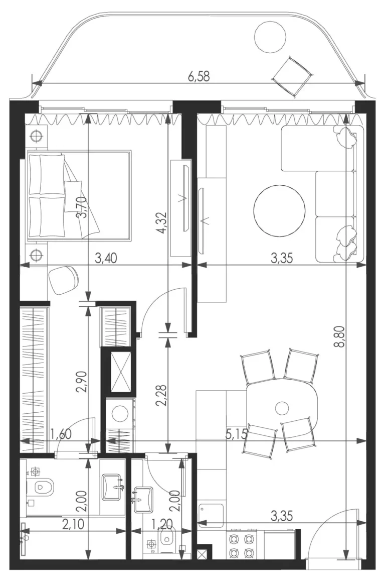 Vitality Residence floor plan 1-спальн. · 798 sqft